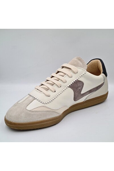 Mammamia D25Ka-7155 Kemik Crema Color Genuine Leather Women's Daily Casual Sneaker