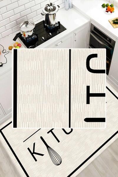 Genel Markalar Kitchen Yazılı Dijital Baskılı Dekoratif Kaymaz Taban Yıkanabilir Mutfak Halısı