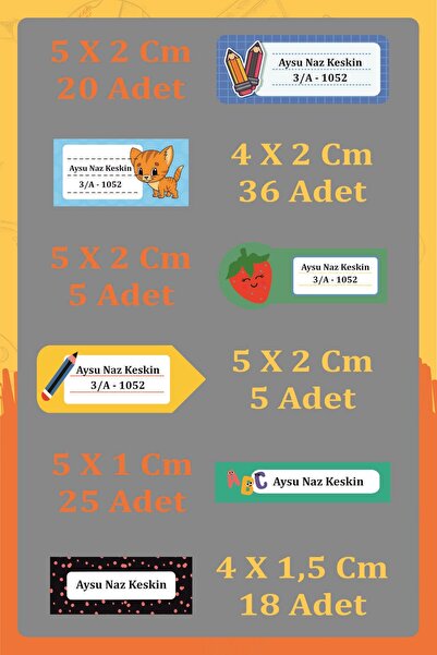 Yaprak Hediyelik Kişiye Özel Okul Etiketi Kalem Defter Etiketi Özel İsim Yazılabilen Etiket Seti Sticker 109 Adet