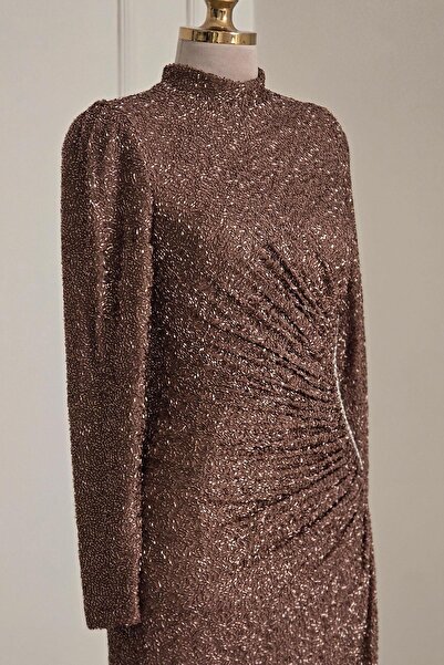 Yonca Moda Evi Bakır Boncuklu Tesettür Abiye 5317