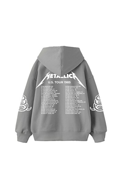 Bak Moda هودي رمادي كبير الحجم مطبوع عليه Metallica Tour 1985 للجنسين