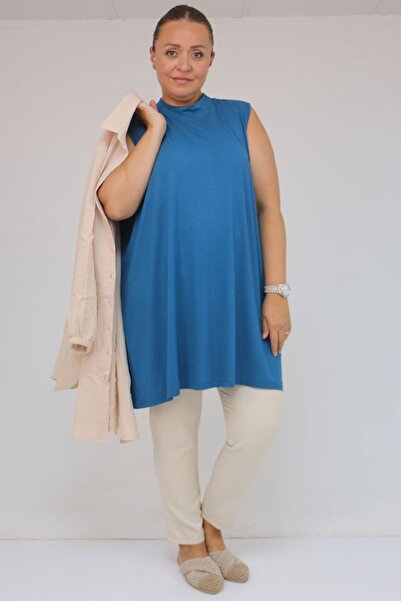 Eslina 58501 Plus Size Hakim Collar Combed Cotton Underwear - Petrol