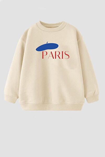 Monila Kız Çocuk Paris Baskılı 3 İplik Kumaş Pamuklu Sweatshirt