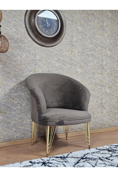 ZAFİR Tekli TEDDY Gold Kaplama Telli Ayak Çay Seti Koltuk Tekli Berjer , Balk...