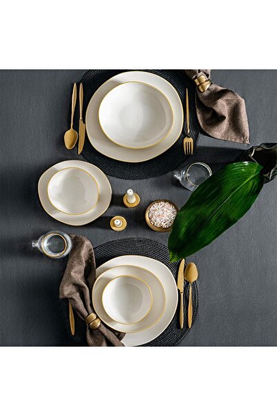 Kütahya Porselen KÜTAHYA PORSELEN BONE SOHO 24 PARÇA MAT ALTIN YEMEK TAKIMI