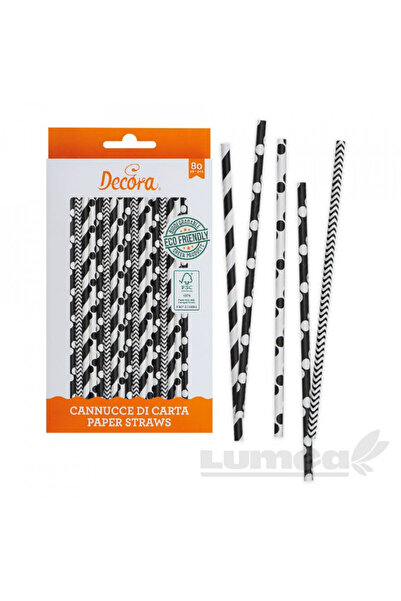 Lumea Betisoare / pai din hartie Negru si alb, 80 buc. - Decora