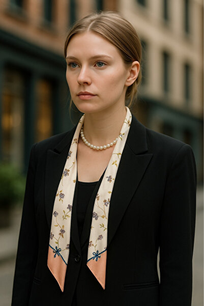 Trend aksesuar Desenli İnci Detaylı Fular, Kolye, Kemer Çok Amaçlı Kullanım