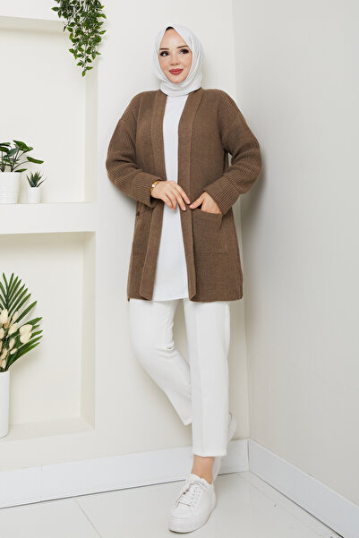 Pamuk Butik Γυναικεία ζακέτα μεγέθους μίντι με διπλωμένο μανίκι και τσέπες