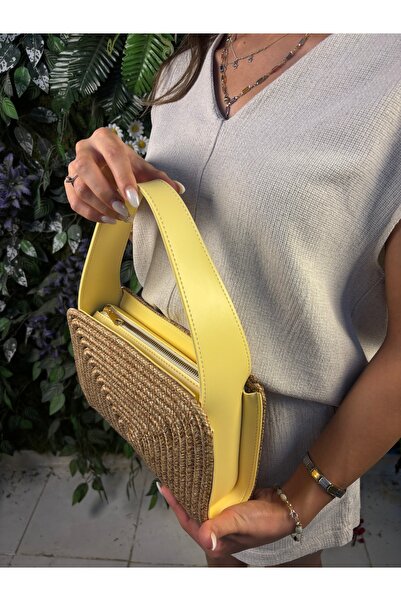 MaVaux Palmera Leather Detailed Stylish Unique Straw Bag