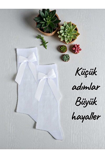 HAYEL 1 чифт бели чорапи до коляното за момичета с панделки и панделки