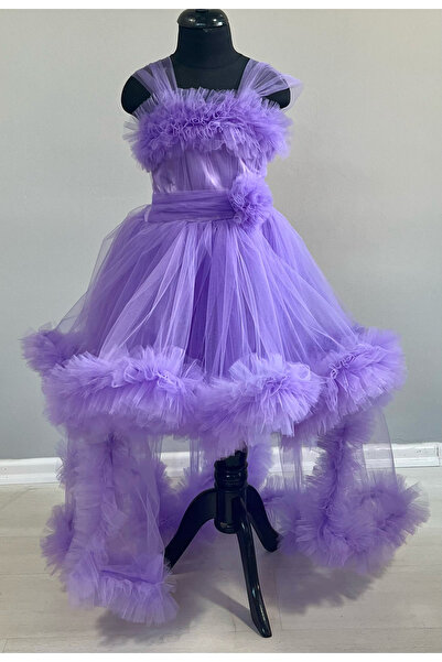 süer butik Kuyruklu Fırfırlı Çocuk Abiye (Lila)