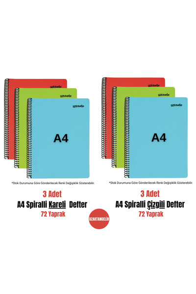 uzaktangelir Set de caiete Mynote A4, 72 coli, cu copertă din plastic, cu spi...