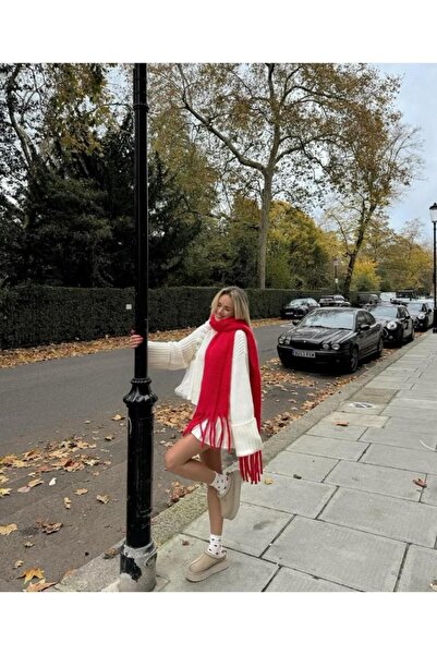 Wearflawless Puffy SOFT șal roșu cu textura moale, eșarfă groasă