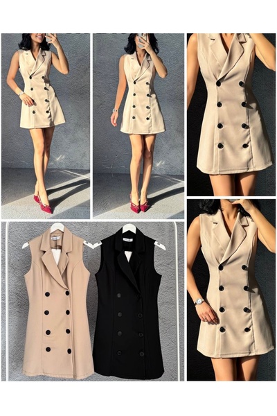 MODA Düğmeli Likralı Mini Elbise