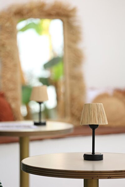 Maison Avf Rafya Saçaksız Şarjlı Masa Lambası - Alt Uzun Siyah