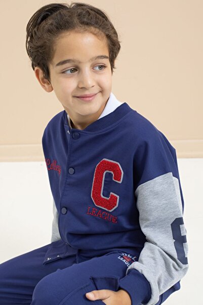 Cansın Mini Navy Blue Boy's College Cardigan 21494