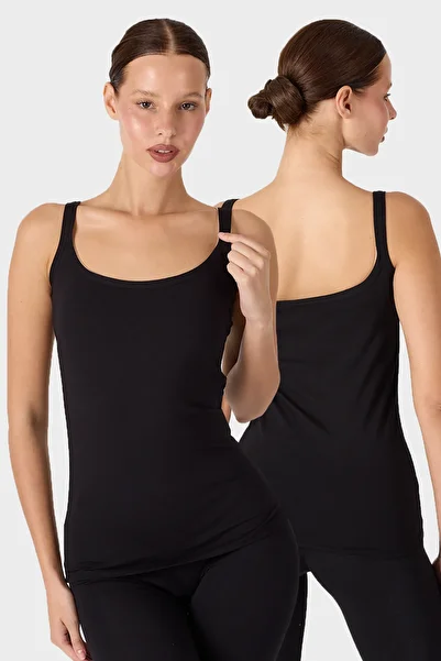 Malabadi Women's Black 2-Piece Thin Strap Backless Modal Tank Top 2m1034