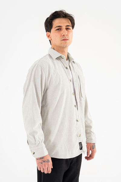 Souris Men's Stone Color Comfortable Fit Velvet Shirt