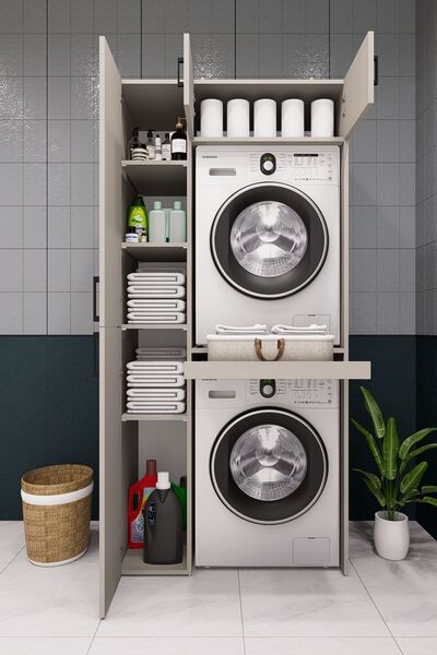 DEMİRBAL MOBİLYA Mdf Çamaşir Makinesi Dolabi Kurutma Makinesi Dolabi Çekmeceli