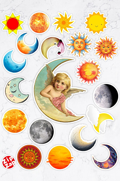 ZipZap Paket nalepnica sa folijom za telefon i laptop sa temom Meseca i Sunca...