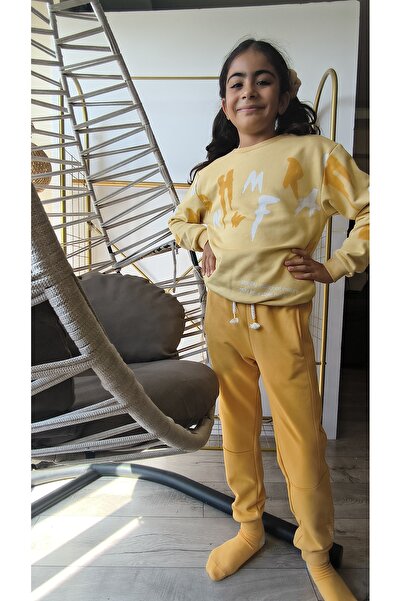 Miniworld Erkek Kız Çocuk Alt Üst Takım Unisex Uzun Kollu Eşofman Rahat Spor Şık Modern Tasarım Ribanalı