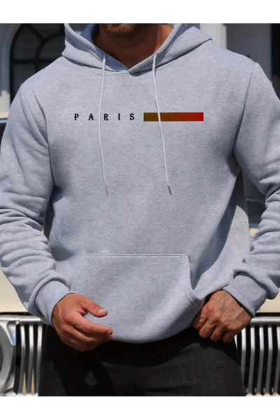 valeriae Men's Paris Letter Printed Hooded Sweatshirt