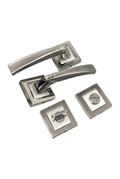 Hira Derya Lux Square Rosette Nickel Satin Wc Door Handle - Easy Installation, Interior Door Handle, Modern Door Handle