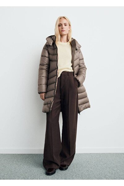 MANGO Woman Kapüşonlu midi kapitone anorak