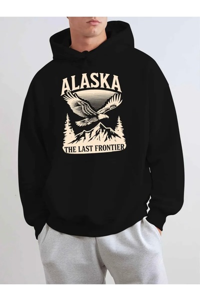 FUFLUNS سويت شيرت بقلنسوة كبير الحجم للجنسين للنساء/الرجال مطبوع عليه ألاسكا