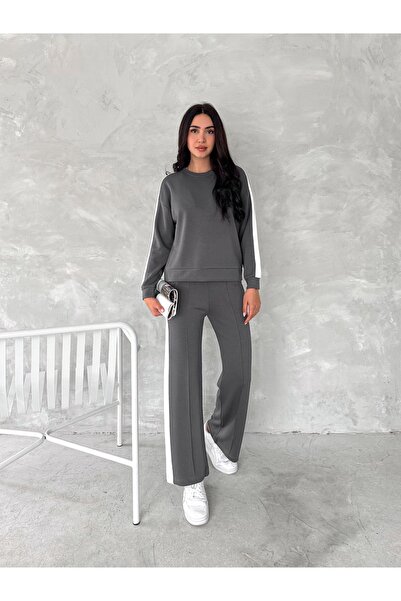 SLAW REZZ Modal Fabric Tracksuit Set White Striped Tracksuit Set