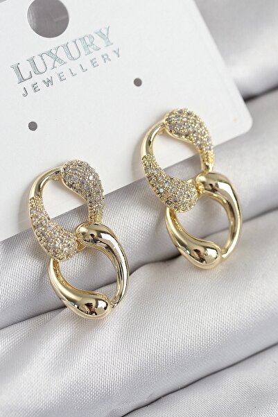 Clariss Brass Zircon Stone Chain Model Gold Color Women's Earrings