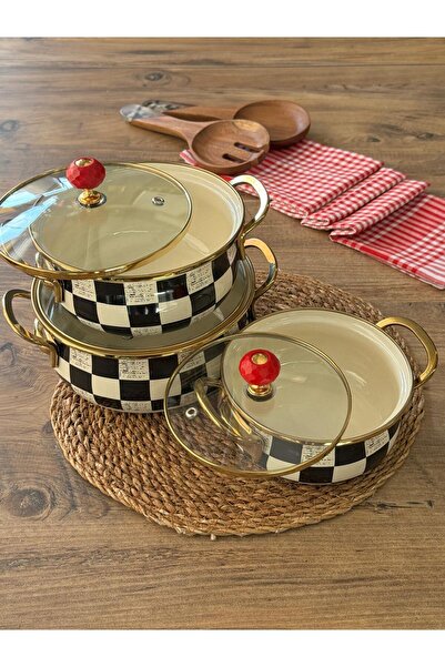 Meri Ev Gereçleri Dama Enamel Pot Set of 3