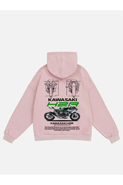 Mad&Calf Φούτερ Unisex Kawasaki H2R με στάμπα με κουκούλα Fleece Oversize