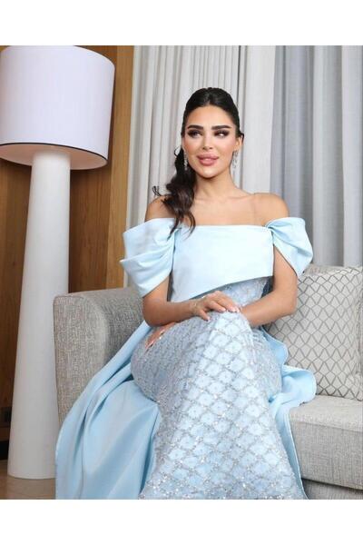 SHOK Sky Blue Embroidered Mikado Dress