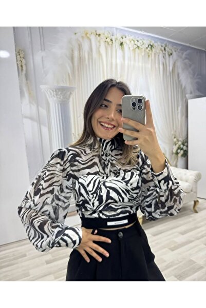SİYAH BEYAZ ZEBRA DESENLİ BLUZ