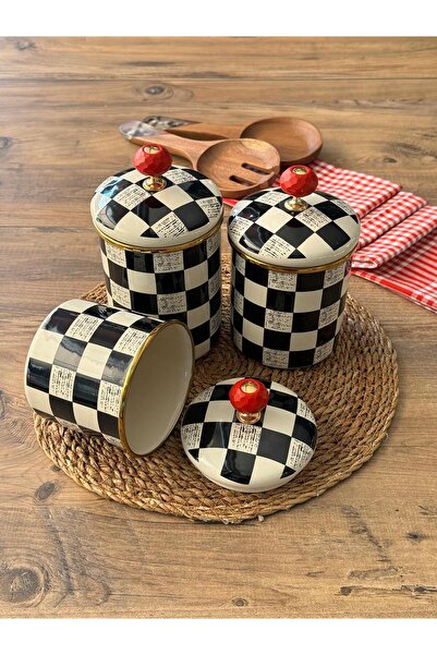 Meri Ev Gereçleri Dama Enamel Jar Spice Set of 3