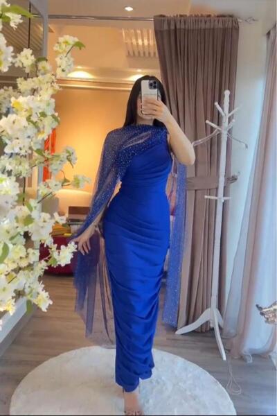 SHOK Elegant navy pleated dress