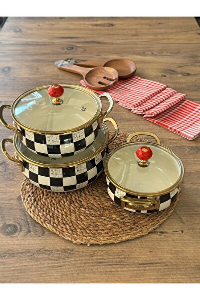 Meri Ev Gereçleri Dama Enamel Pot Set of 3