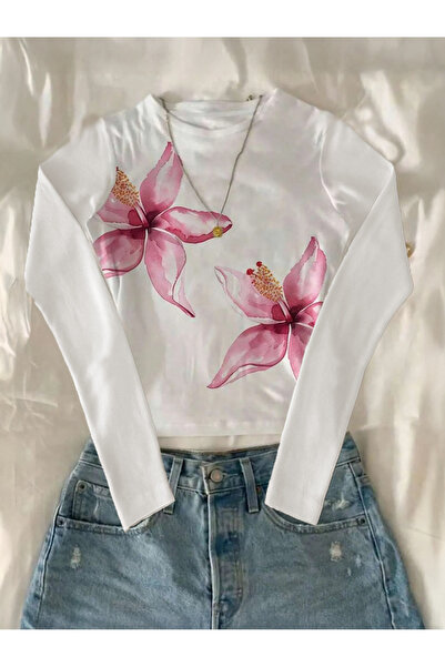 EVIus Body cu mânecă lungă din lycra cu imprimeu floral pentru femei, slim fit