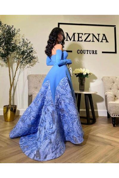 SHOK Elegant blue crepe stretch dress