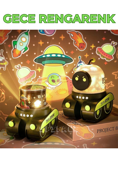Genel Markalar Çocuk Odası İçin Robot Projeksiyon Gece Lambası Hoparlörlü Şarjlı LED Projektör Spiface