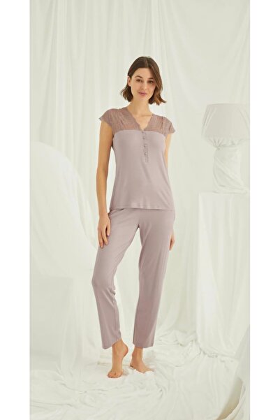 NightLove طقم بيجامة موناميس دانتيل بأزرار أمامية 18437