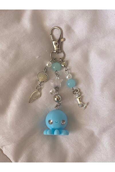 bettymettys Gümüş Parlak Gözlü Mavi Ahtapot Jellyfish Fairycore Coquette Çanta Charmı Anahtarlık