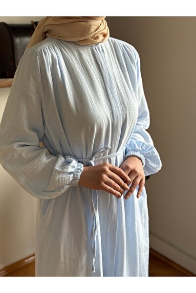 Navra Tam Boy Düğmeli Müslin Ferace 5102 bebe mavisi | FENDEL