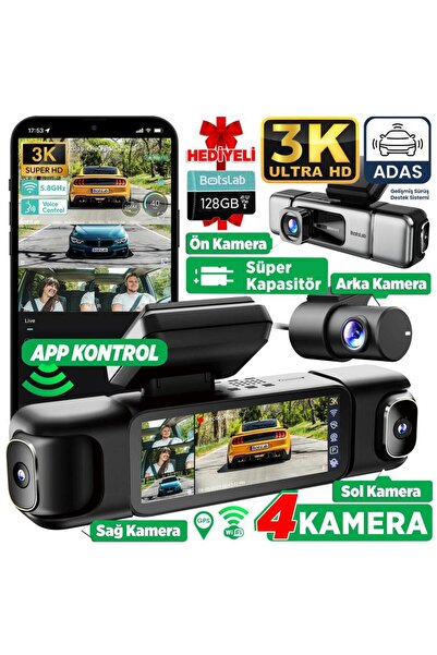 +360 360+ Botslab G980H Pro 3K 4 Kameralı Wifi+GPS Akıllı Araç İçi Kamera +150° Geniş Açı+Yaya Algılama+G