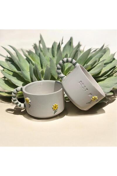 DDHANDMADE 2-Piece Handmade Ceramic Tea Coffee Cup Turkish Coffee Cup Mug Best Mom Daisy Teacher's Day