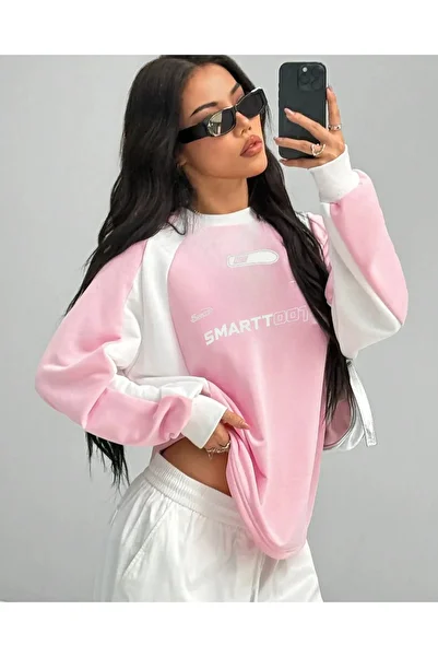 Touz Y2K Streetwear Smarttooth Printed Black Unisex Oversize Crewneck Sweatshirt