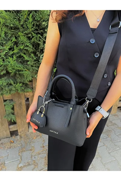 Just Polo Original Women's Black New Season 3-Compartment Soft Leather Stylish Hand and Shoulder Bag with Adjustable Strap