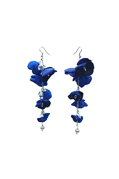 Corizmi Very long earrings with flowers made of satin silk, stainless steel, handmade, Seduction