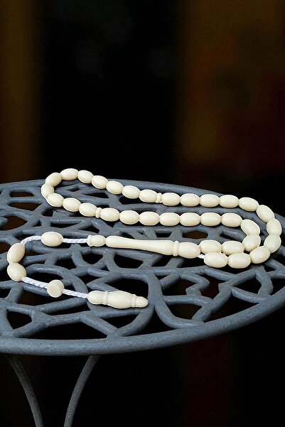 Atolyezone Usta İşi Sistemli Toz Kehribar Tesbih Beyaz Tespih